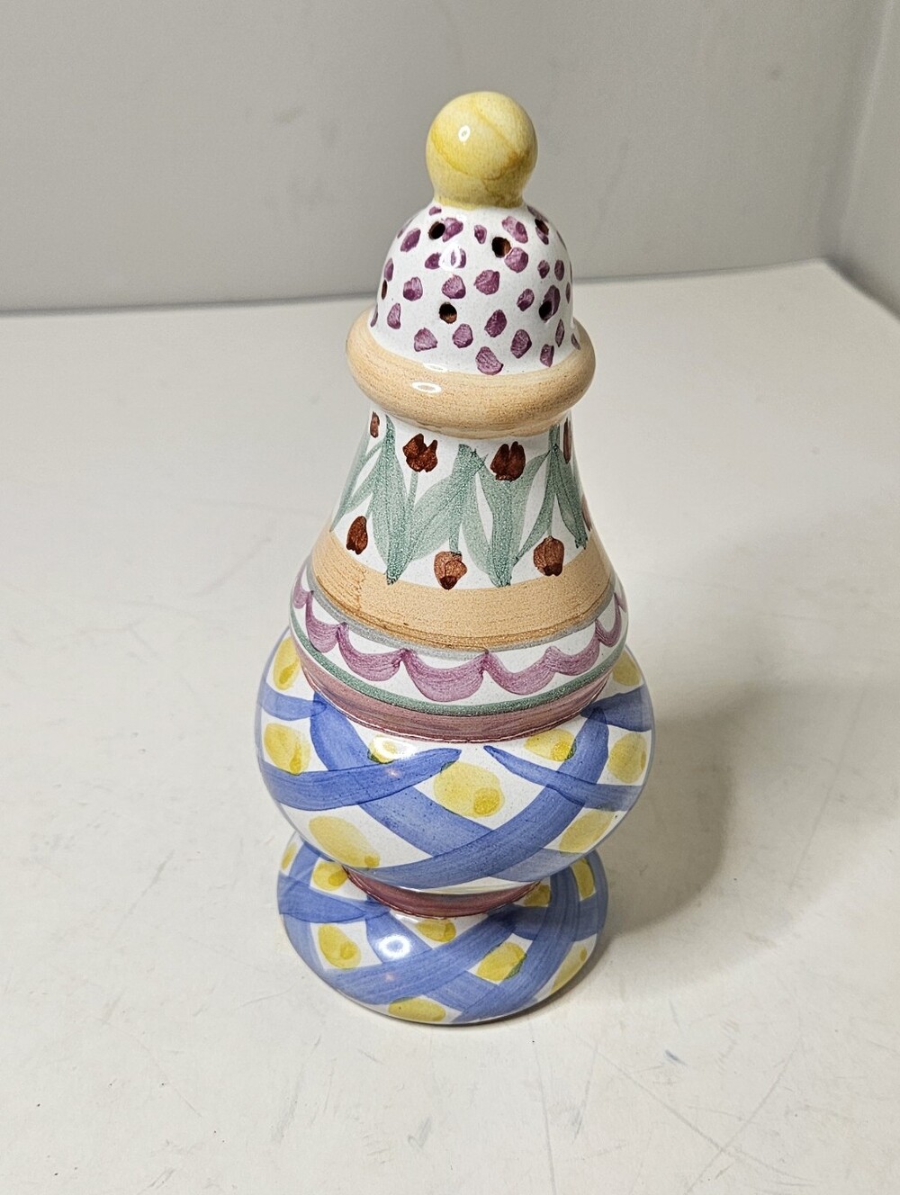 MacKenzie-Childs Vintage Hand-painted Ceramic Sugar Shaker Muffineer Multicolor